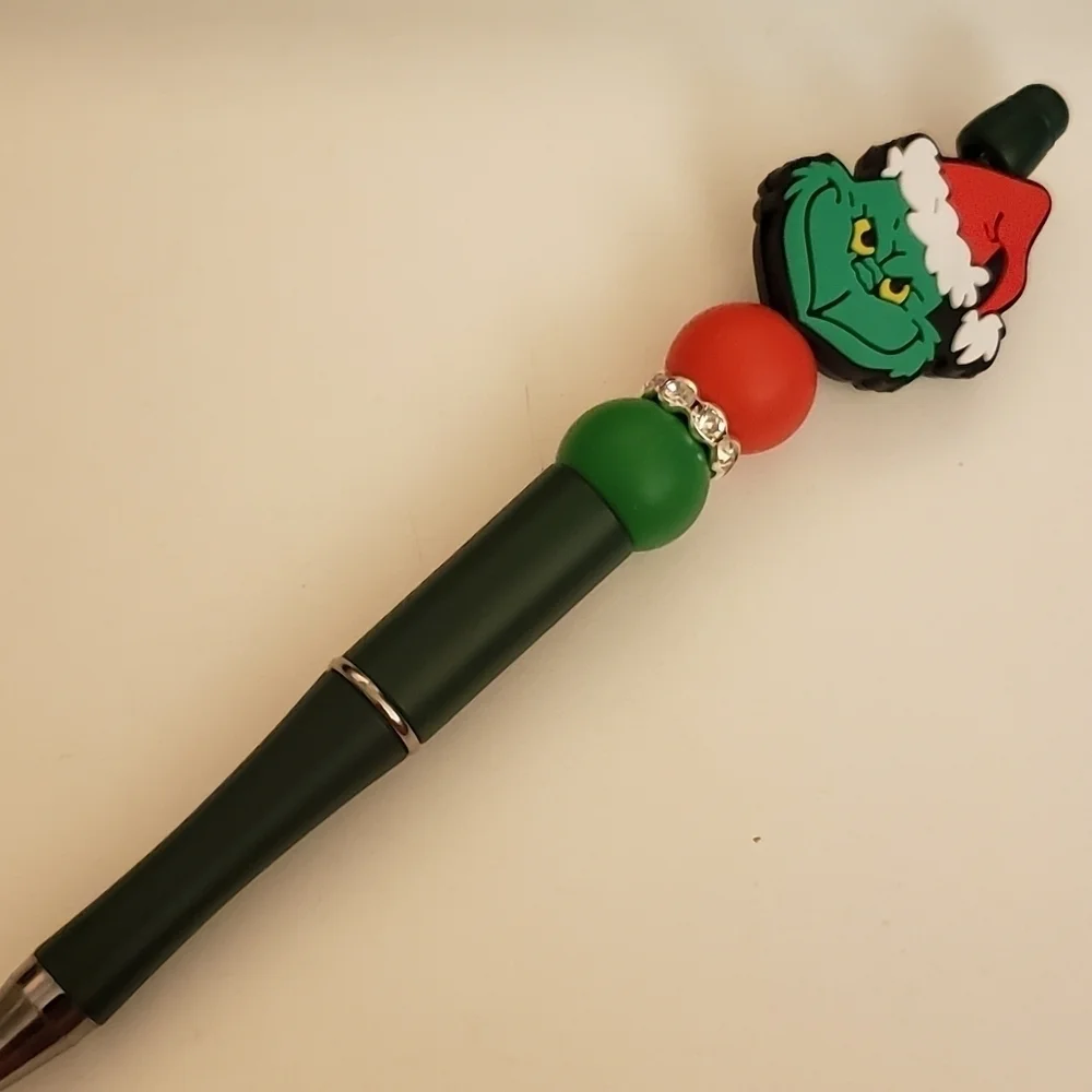Handmade Christmas Grinch Beaded Silicone Focal Bead Pen